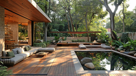 Design ideas for an outdoor hardwood floor deck.の素材