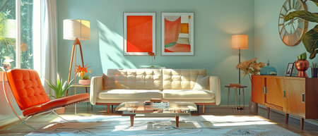 Soft-hued Modern Mid-Century Living Room Decorの素材