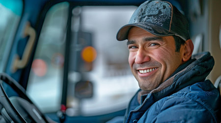 A smiling truck driver at work.の素材