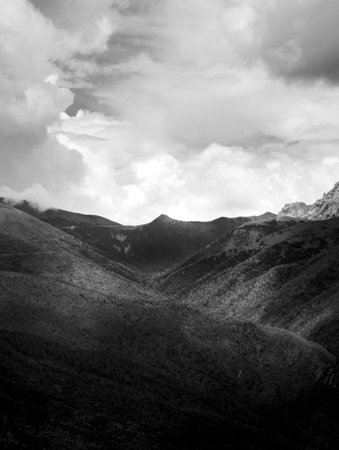 mountain black and white under the skyの写真素材