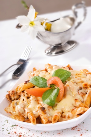 Creamy Baked Chicken served with pasta and cheese sauce. の写真素材