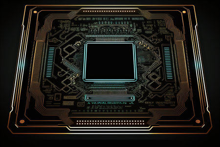 Circuit board close-up on a black background. 3d renderingの素材