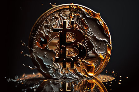 Bitcoin with water splash on black background. Cryptocurrency concept.の素材