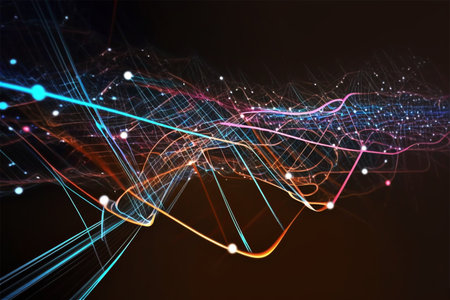Abstract technology background with glowing lines, hi-tech futuristic illustration.の素材