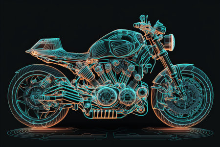 Vintage chopper motorcycle on a black background. 3d renderingの素材
