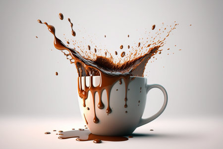 Coffee splashing out of a cup. 3d renderingの素材