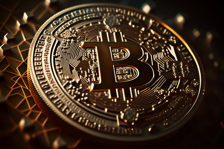 Bitcoin. Cryptocurrency. Golden coin with bitcoin symbol. 3D renderingの素材