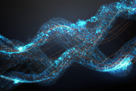 Abstract technology background, glowing lines and particles. 3d rendering.の素材