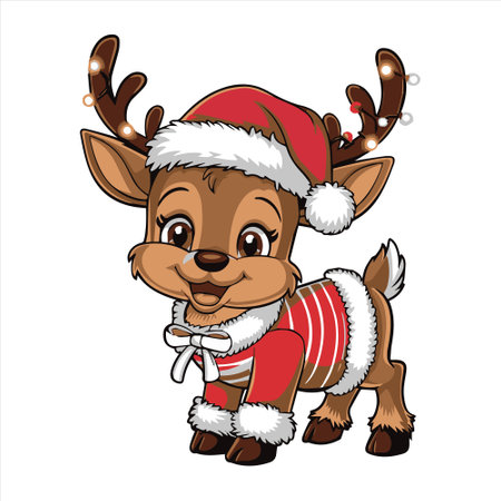 Cute reindeer in Santa Claus costume. Vector illustration.のイラスト素材