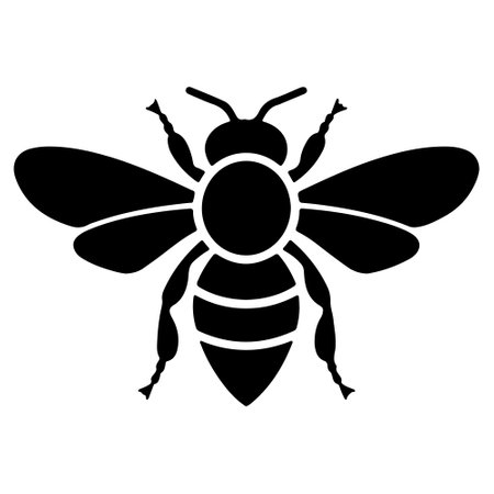 Bee black icon. Simple illustration of bee black icon for web design isolated on white background. Vector illustration of a black bee icon in a silhouettes style. Honey Bee icon.のイラスト素材