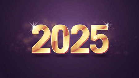 Happy New Year 2025 background. Golden numbers on a purple background.の写真素材
