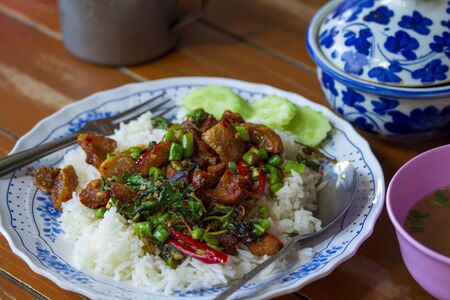 Stir Fried Pork Basil, Thai Food, Delicious, Stir Fried Pork Chilli.の写真素材