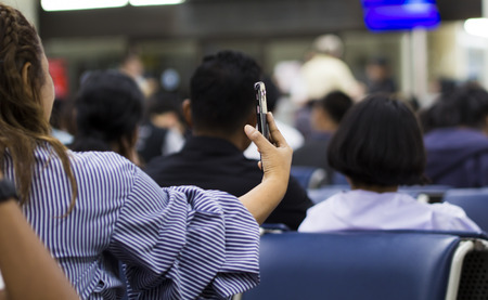 People play phone, wait time travelの写真素材