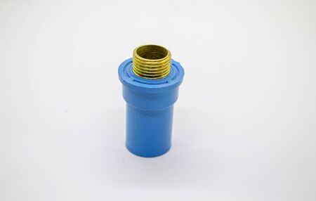 Plastic joints for water pipes on a white background, spare equipmentの写真素材