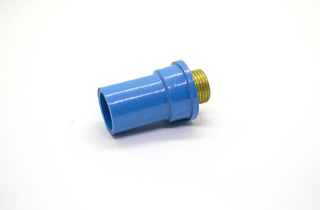 Plastic joints for water pipes on a white background, spare equipmentの写真素材