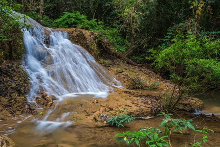 Waterfall in spring season located in deep rain forest jungle の写真素材