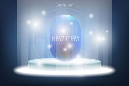 Technology dark blue background for product display presentation new item represented by a circular platform with beams of light from above and below and diffused by circular light on gradient blueのイラスト素材
