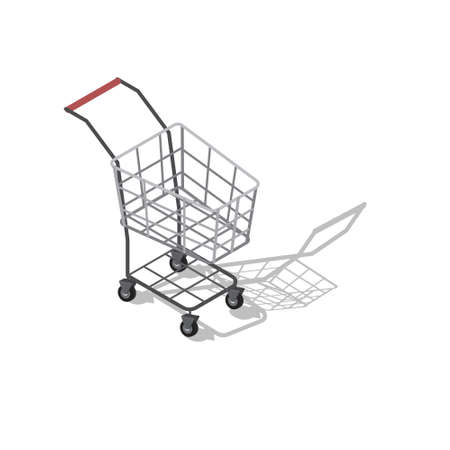Isometric vector illustration Shopping carts in department stores or stores trolleys with wheels for shopping with shadow isolated on white backgroundのイラスト素材