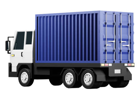 Cargo truck with container Truck with 10 wheels and blue container isolated on white background