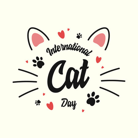 World cat day vector hand lettering International cat day with illustration of cat's paw fingerprint isolated on light background. modern calligraphy. Typography design for greeting card, poster.のイラスト素材