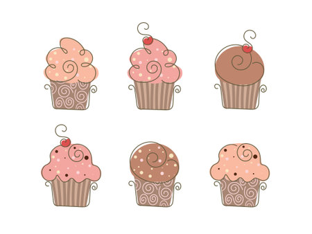 Sweet food chocolate creamy cupcake set isolated vector illustrationのイラスト素材