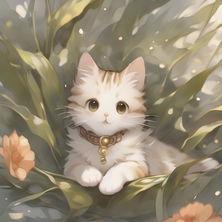 Cute kawaii kitten in the grass. AI generatedの素材