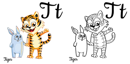 Tiger. Vector alphabet letter T, coloring pageのイラスト素材