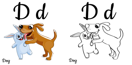 Dog. Vector alphabet letter D, coloring pageのイラスト素材