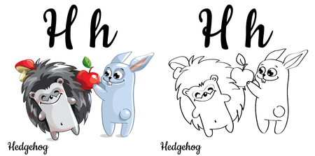 Hedgehog. Vector alphabet letter H, coloring pageのイラスト素材