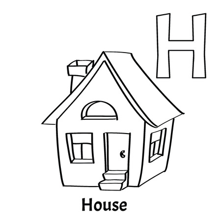 Vector alphabet letter H, coloring page. Houseのイラスト素材