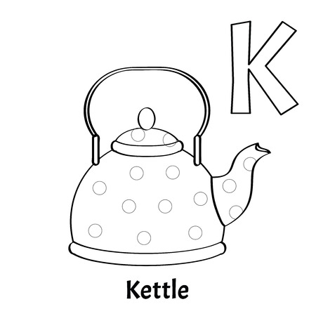 Vector alphabet letter K, coloring page. Kettleのイラスト素材