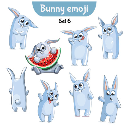 Vector set of cute rabbit characters. Set 6 vector illustrationのイラスト素材