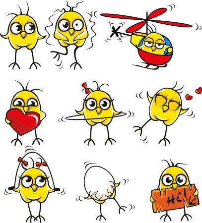 Funny yellow chickens individually grouped.のイラスト素材
