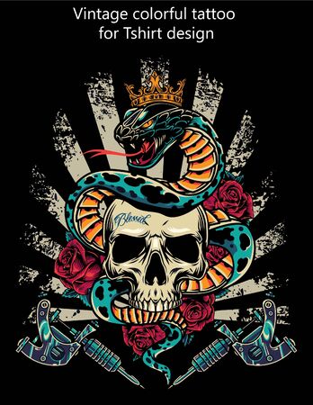 Vintage colorful tattoo concept for T-Shirt design. Illustration for garments industries and textilesのイラスト素材