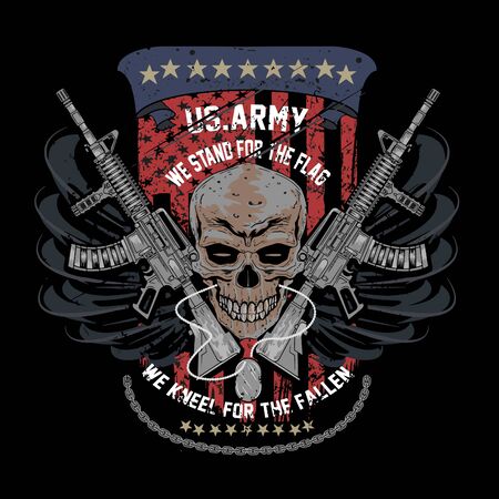 American Army and skull with weapon for Tshirt design. Army weapon Tshirt design element for garments or fashion house.のイラスト素材