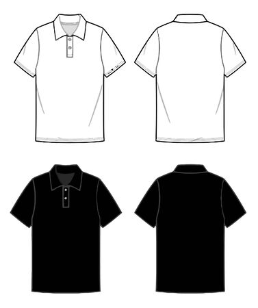 Black and white color polo template. Polo Tshirt technical sketch drawing.のイラスト素材