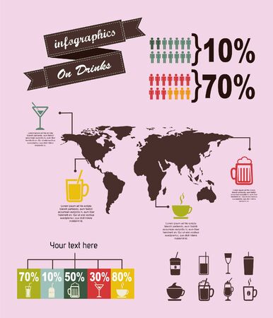 Infographics drawing on drink chart for drinking research or geographical alcohol drinking analysis.のイラスト素材