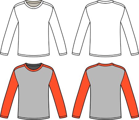 Long sleeve T-shirt round neck template. Long sleeve Tshirt technical drawing pattern.のイラスト素材