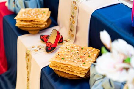 decoration Korean traditional holiday Doljanchi baby first birthday in the restaurantの写真素材