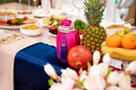 decoration Korean traditional holiday Doljanchi baby first birthday in the restaurantの写真素材