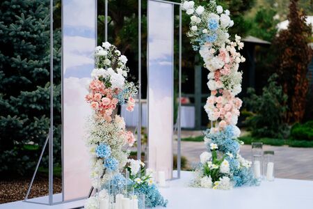 floral decoration for wedding ceremony in the open air.の写真素材
