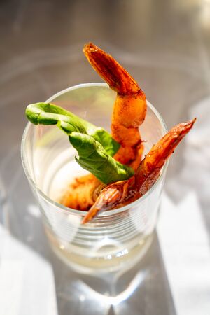 Salad prawn cocktail in a glass. appetizer for the event. buffet.の写真素材