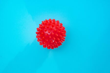 on blue Abstract virus strain model of Coronavirus disease COVID-19 with copy space. Virus Pandemic Protection Conceptの写真素材