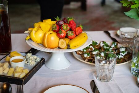 catering. the outdoor table with fruit plate. a festive table. buffet.の写真素材