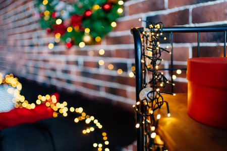 New Years garland with LED lights.の写真素材
