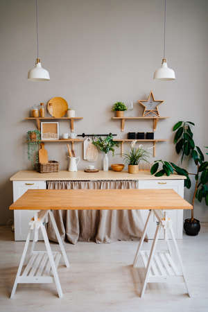 Scandinavian-style kitchen interior. minimalist and light interior.