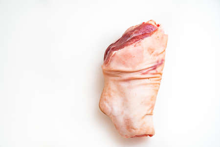 raw pork knuckle on a white background. butcher shop.の写真素材
