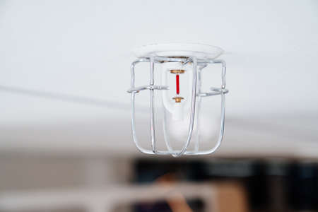 fire suppression system with a protective grille on the ceiling in the houseの写真素材