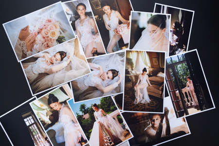 spread out wedding photos. the result of the photographers work at the wedding.の写真素材