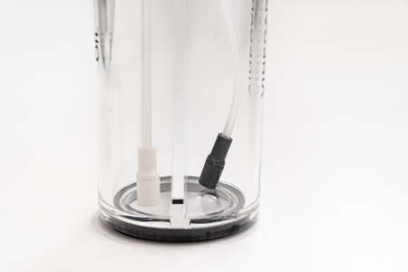Container for oil and vinegar 2 in 1, glass, stainless steel, mix.